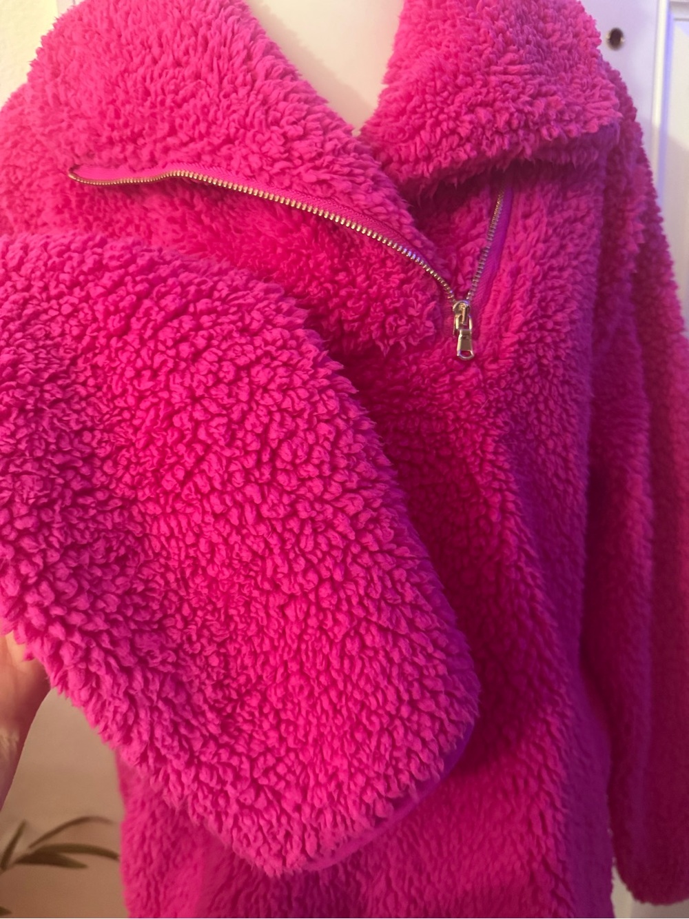 Talbots Petite Hot Pink Sherpa Asymmetrical Zip Jacket LP - Picture 6 of 9